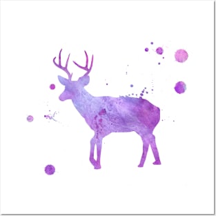 Purple Deer Watercolor Painting 2 Posters and Art